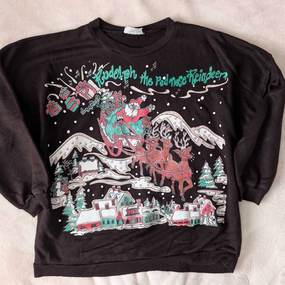 Vintage Rudolph the Red-Nosed Reindeer Black Sweater